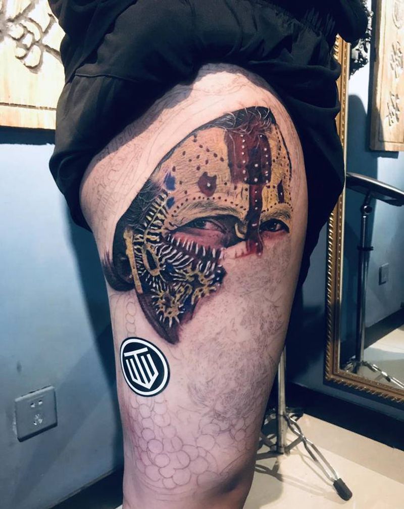 萨杜 未完成纹身图片_腿部欧美写实纹身图案