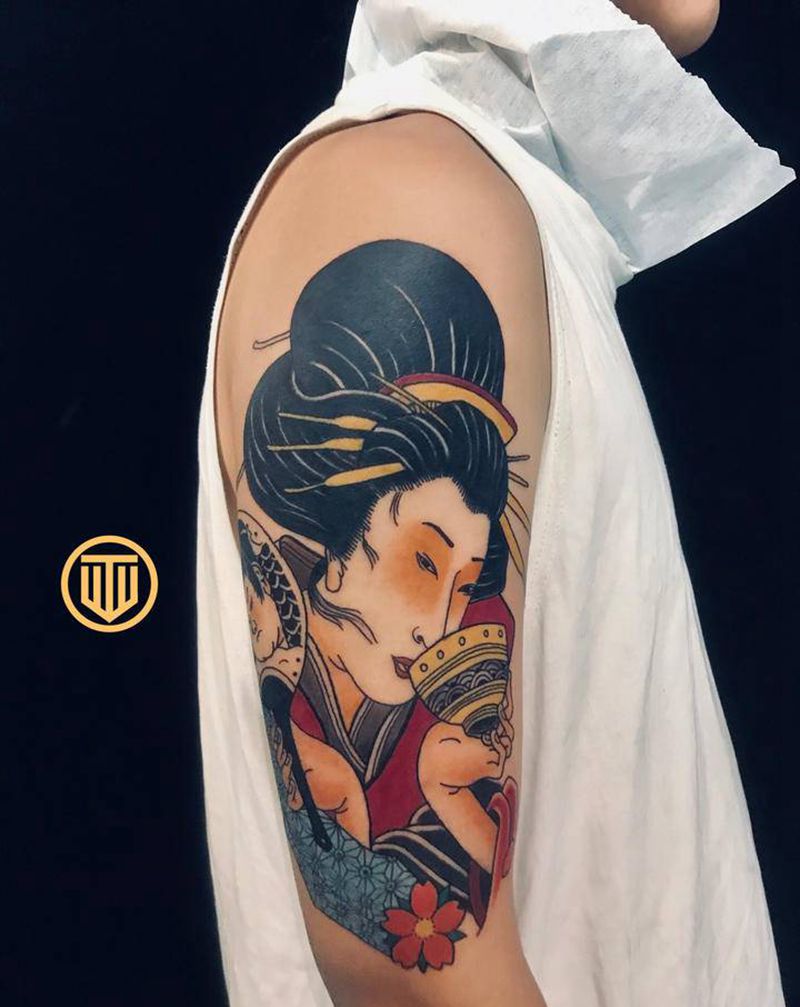 艺伎纹身图片_手臂老传统纹身图案