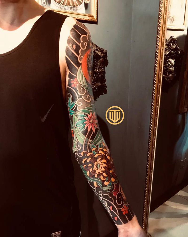 飞天 里测纹身图片_手臂老传统纹身图案