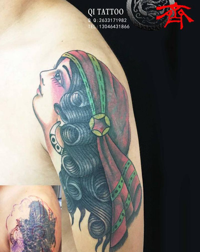 老图遮盖纹身图片_手臂Old School纹身图案