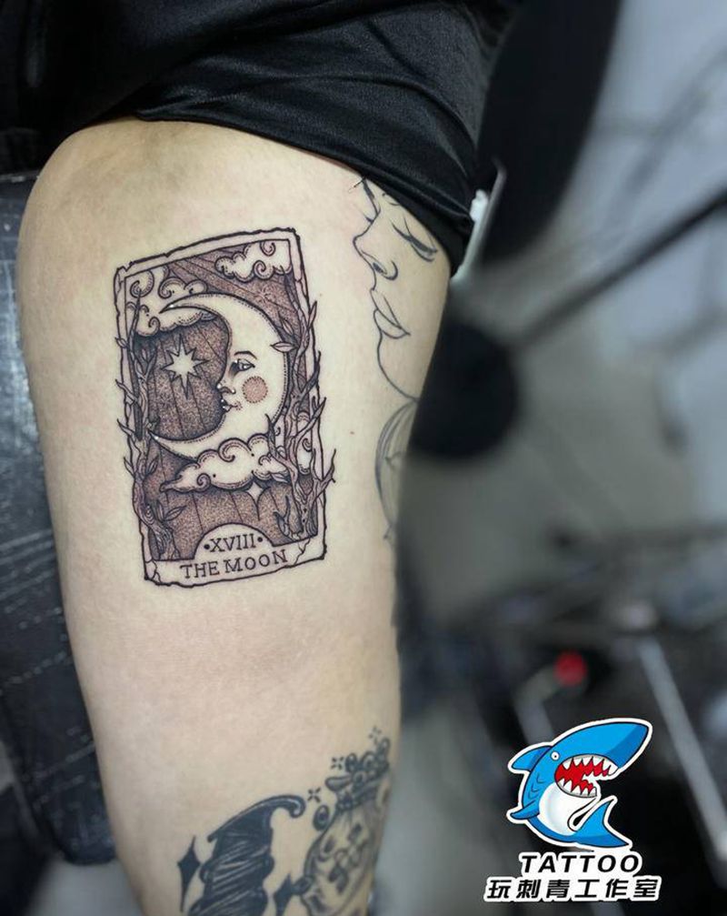 月亮塔罗牌纹身图片_手臂点刺纹身图案