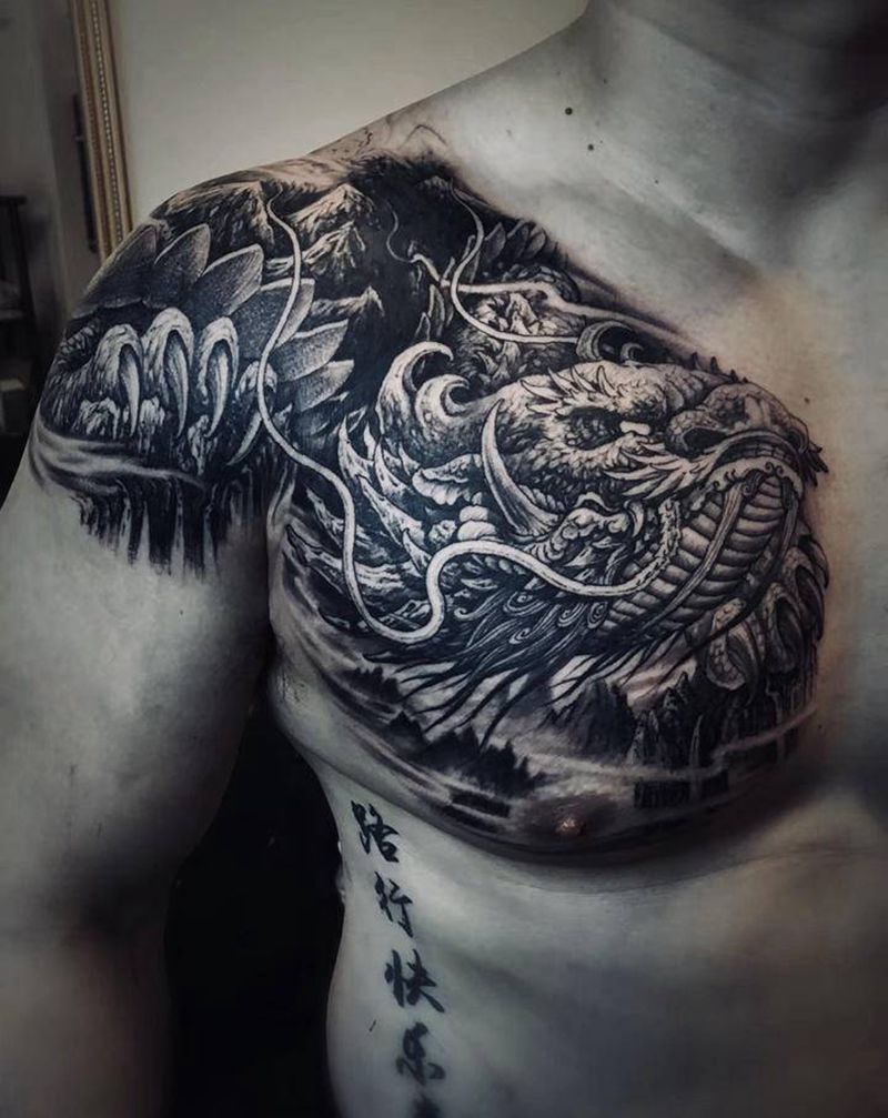 小遮盖 龙生九子 赑屃纹身图片_胸部肩部纹身图案