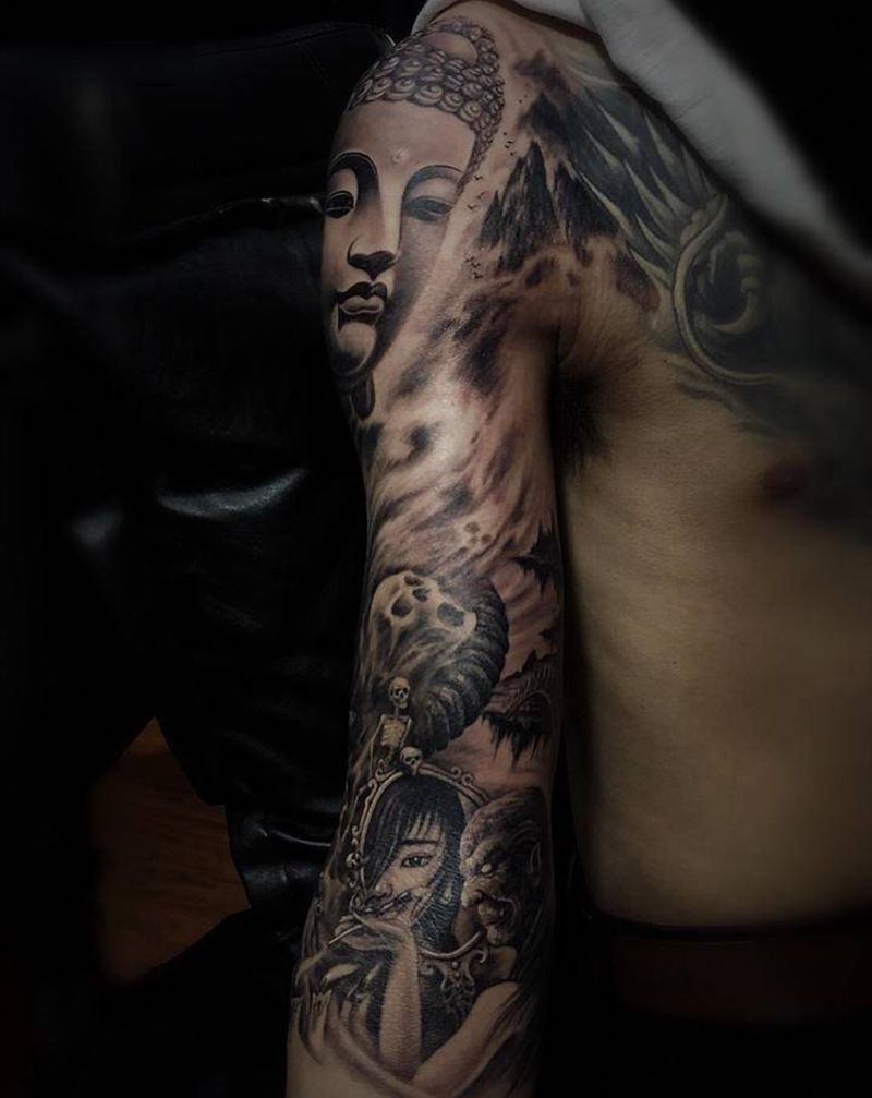 佛魔纹身图片_肩部手臂纹身图案