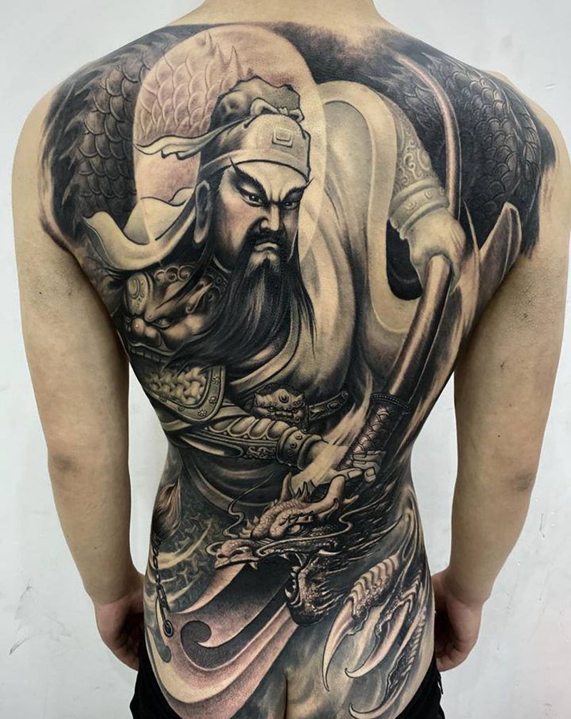 关公纹身图片_背部臀部老传统新传统关公纹身图案