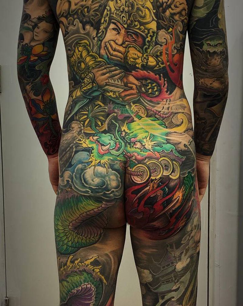 通体纹身图片_背部腿部老传统新传统通体完成啦纹身图案