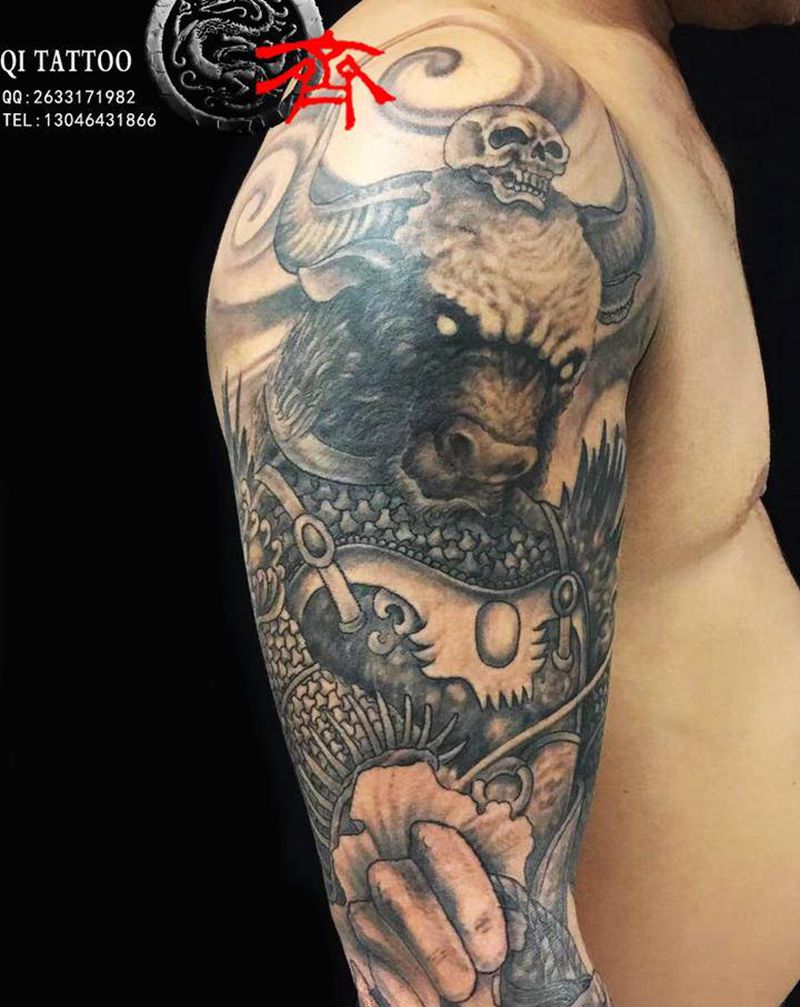 牛魔王纹身图片_手臂新传统纹身图案