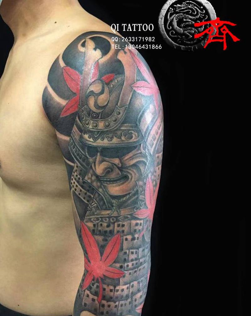 鬼武士纹身图片_手臂新传统纹身图案