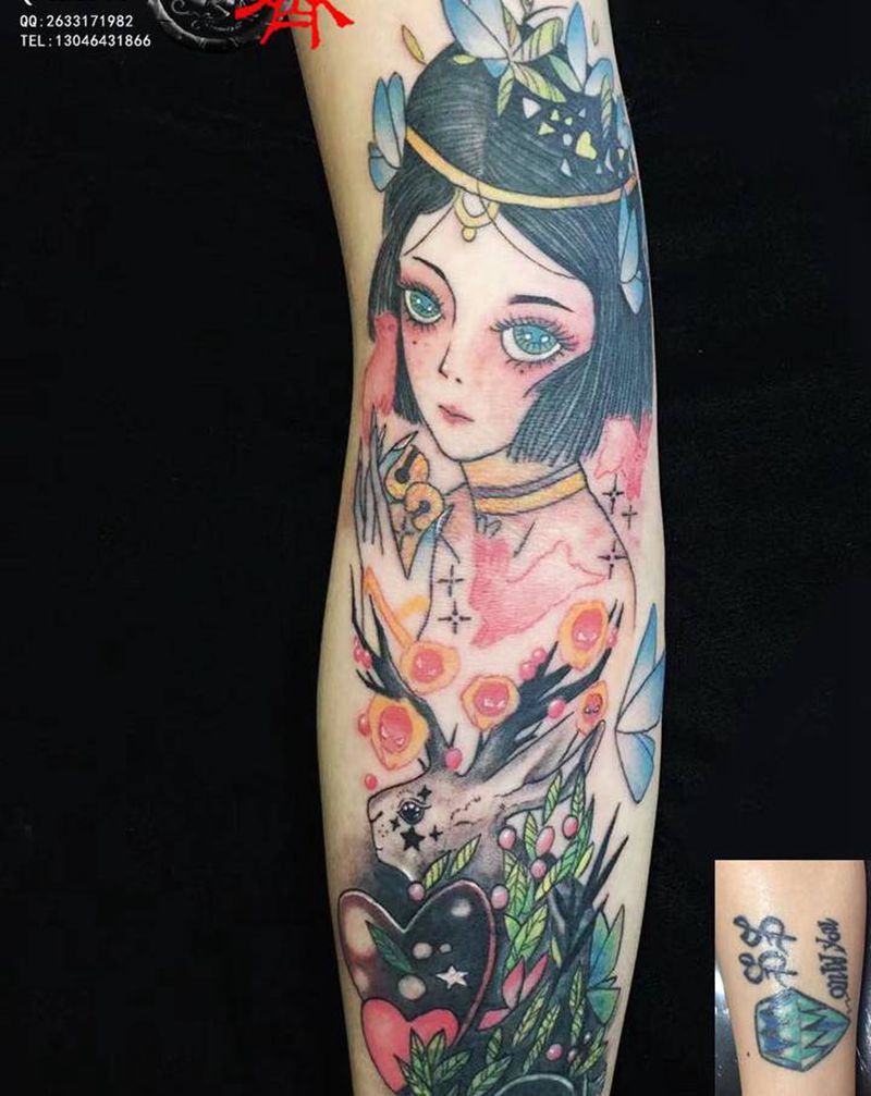 老图遮盖纹身图片_手臂欧美写实New School纹身图案