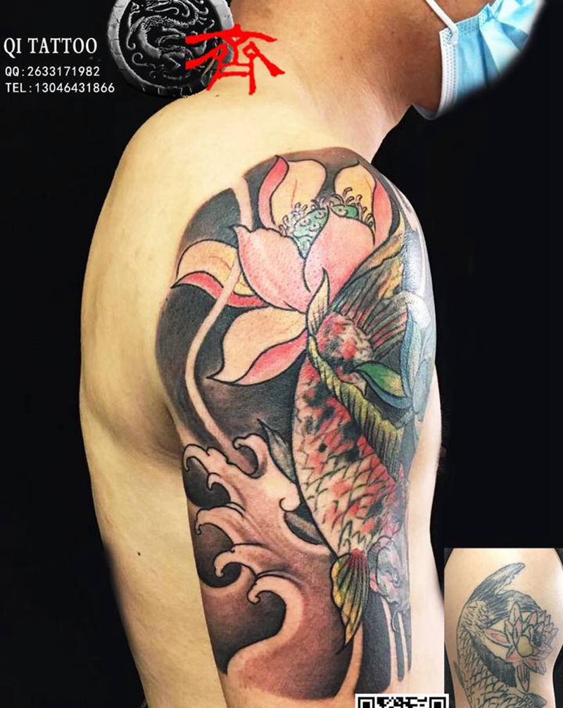 鲤鱼老图修改纹身图片_手臂老传统纹身图案