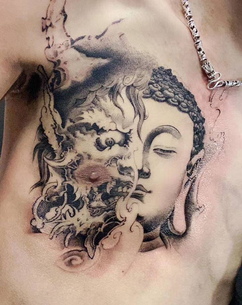 一念之间纹身图片_胸部新传统纹身图案