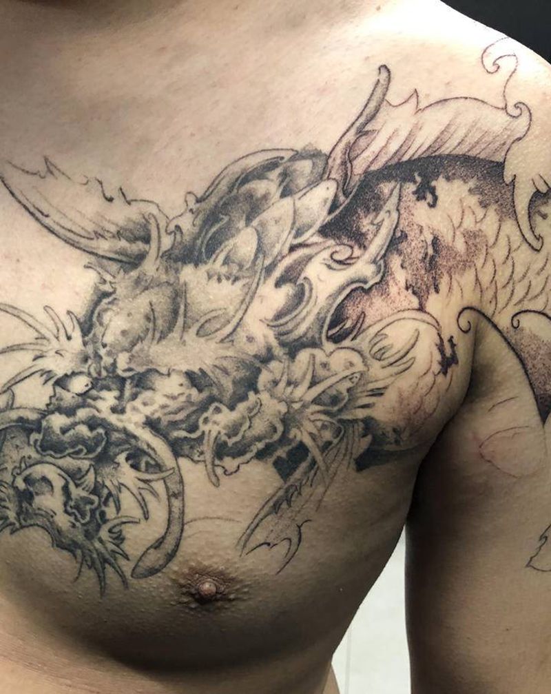 鳌鱼纹身图片_手臂胸部新传统纹身图案