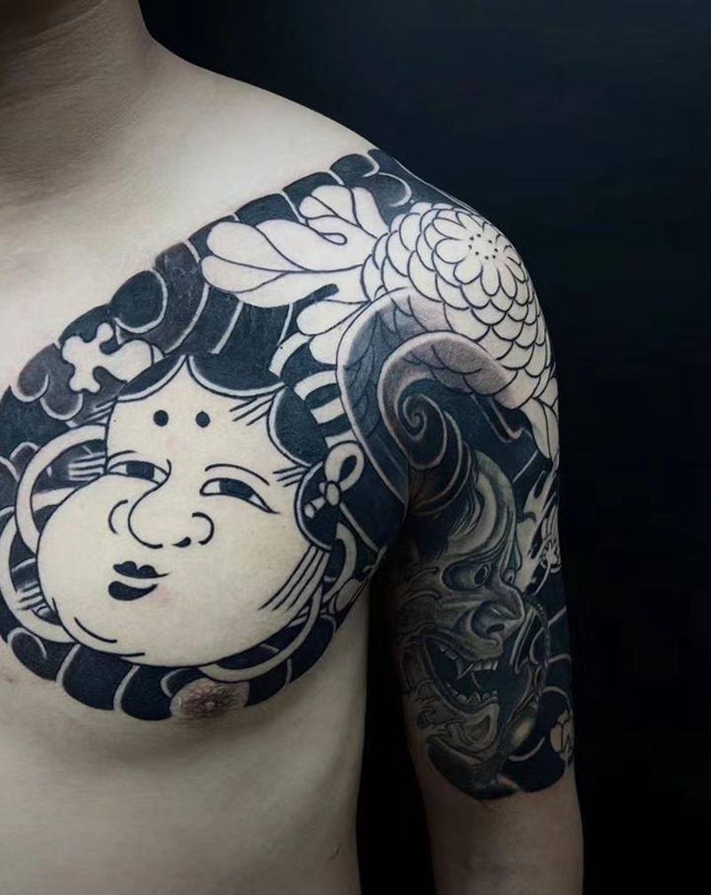 日式半胛（修改）纹身图片_肩部老传统纹身图案