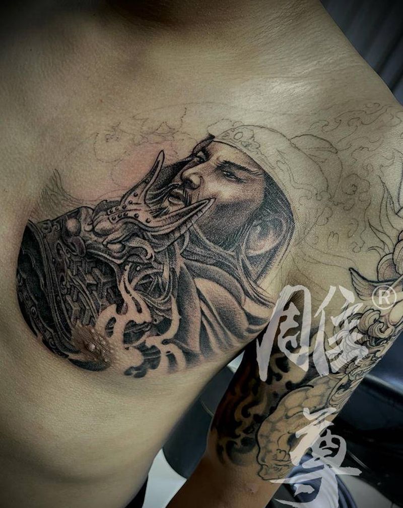 半甲纹身图片_胸部手臂纹身图案