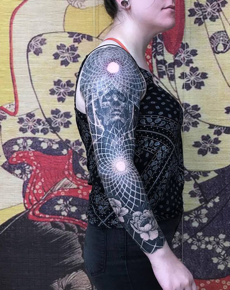 未知神明与佛陀纹身图片_手臂点刺佛陀眼睛纹身图案