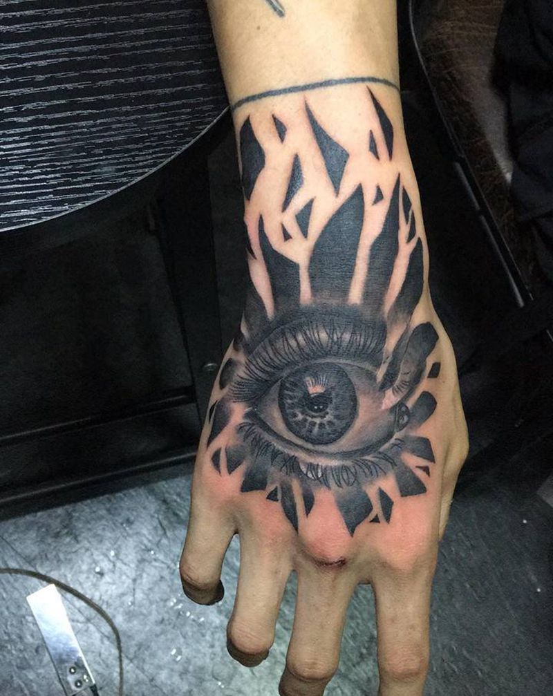 手背眼睛纹身图片_手部纹身图案