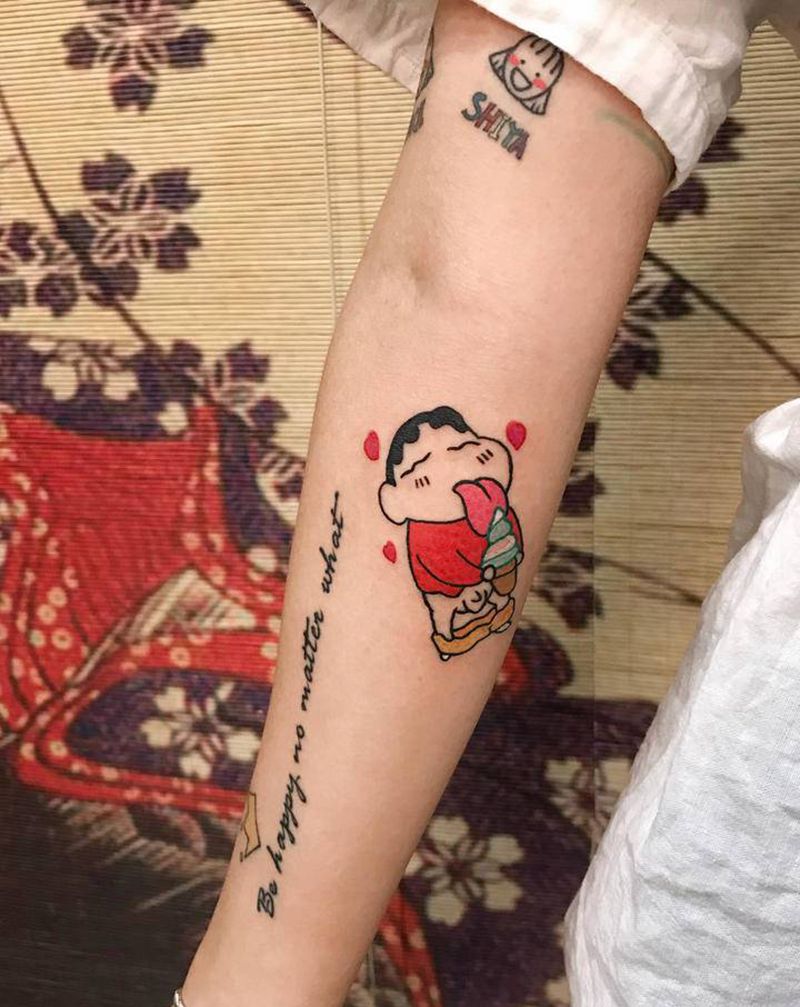 一个带声音的纹身[耶]纹身图片_手臂Old School蜡笔小新纹身图案