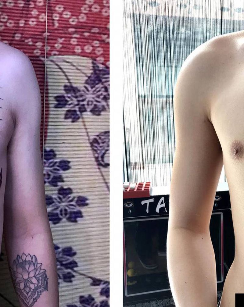 胸口大鱼盖小鱼，完成～纹身图片_胸部新传统鲤鱼纹身图案