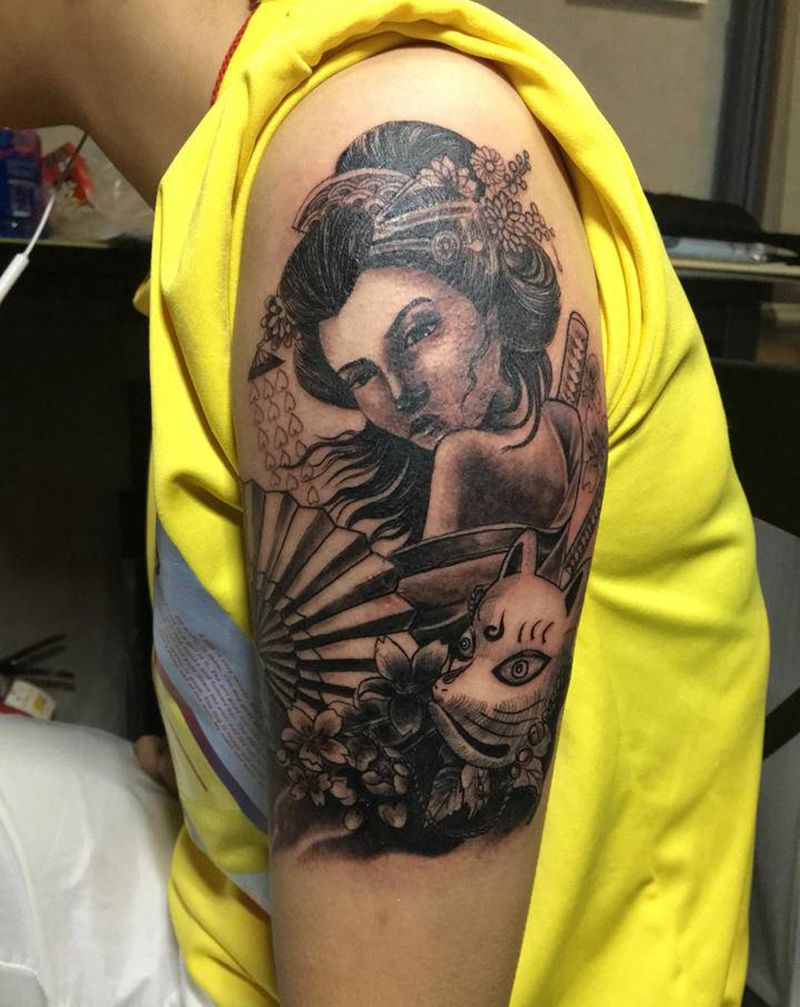 艺妓纹身图片_手臂新传统纹身图案