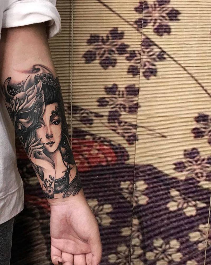 小臂花旦纹身图片_手臂新传统花旦纹身图案