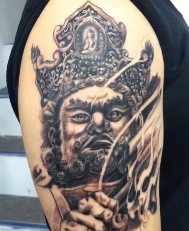 四大天王纹身图片_手臂新传统纹身图案