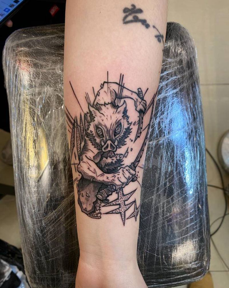 动漫人物纹身图片_手部手臂点刺几何动漫卡通线条纹身图案