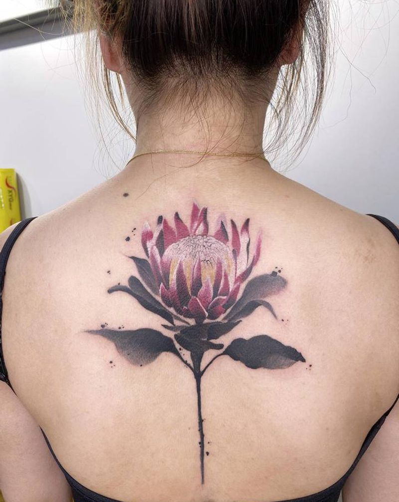 水墨帝王花纹身图片_肩部背部水墨水彩花昙花水墨花纹身图案