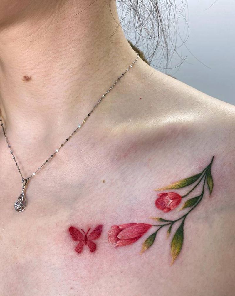 修改添加纹身图片_胸部肩部点刺花小清新小花纹身图案