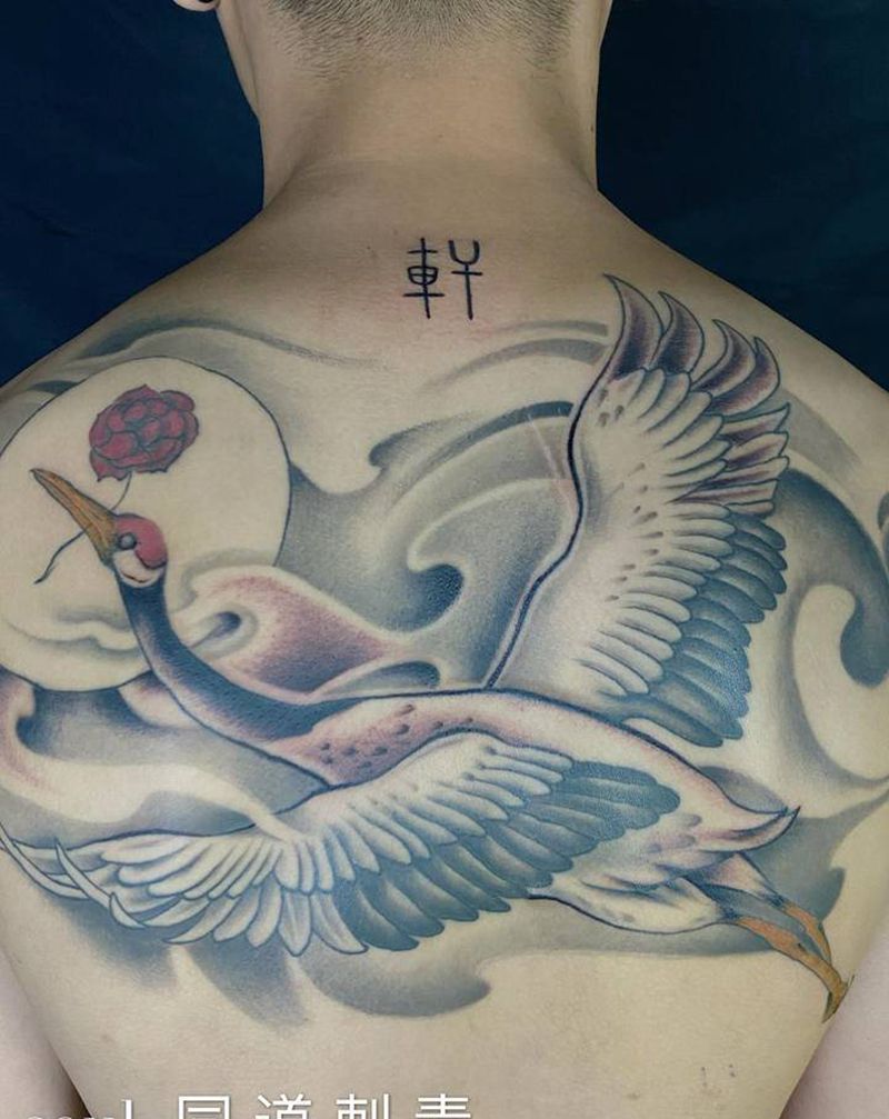 鹤纹身图片_新传统纹身图案