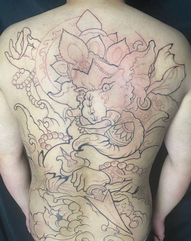 象神纹身图片_新传统纹身图案