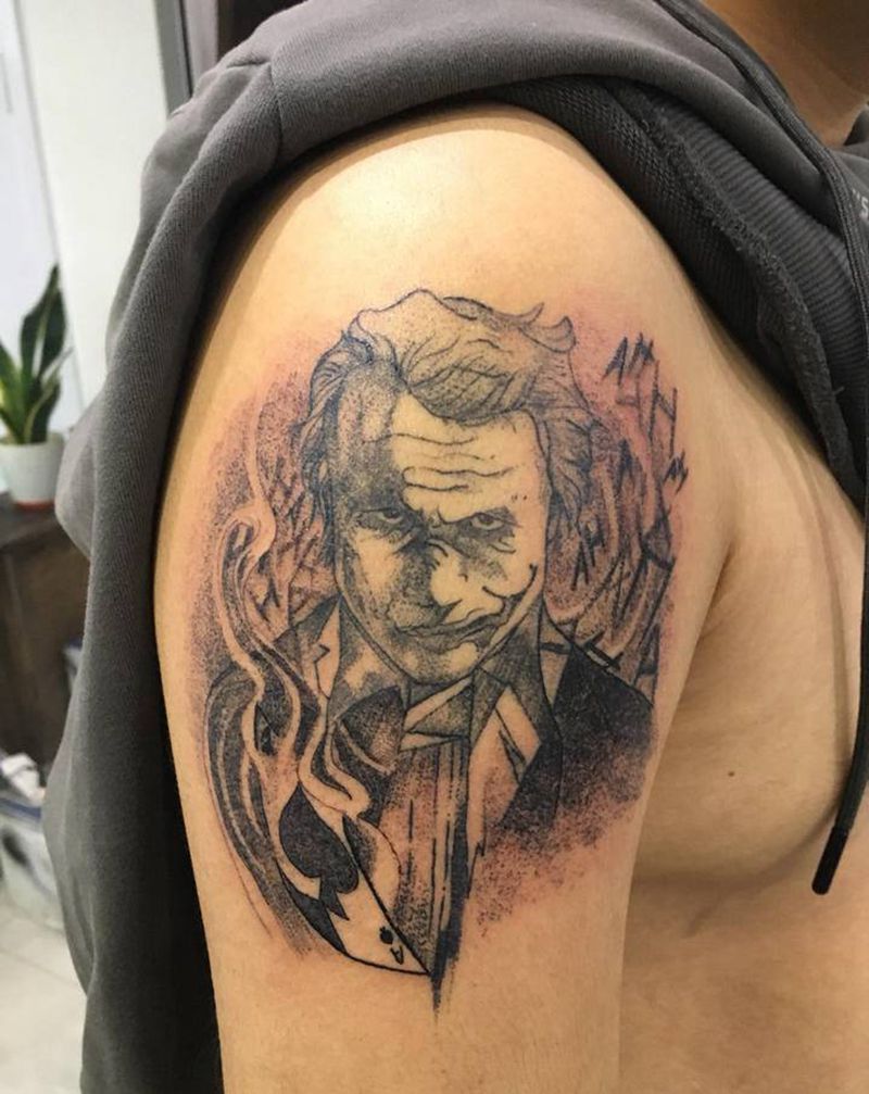 背景添加纹身图片_手臂点刺小丑纹身图案