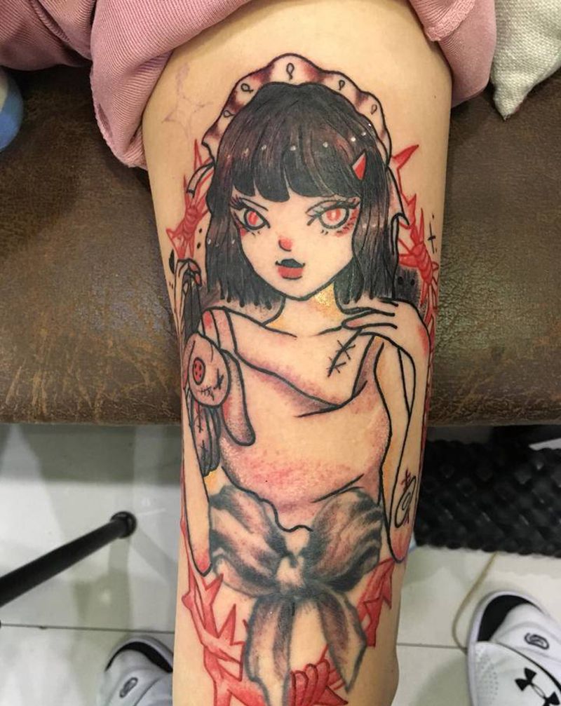 大腿纹身纹身图片_腿部小清新纹身图案