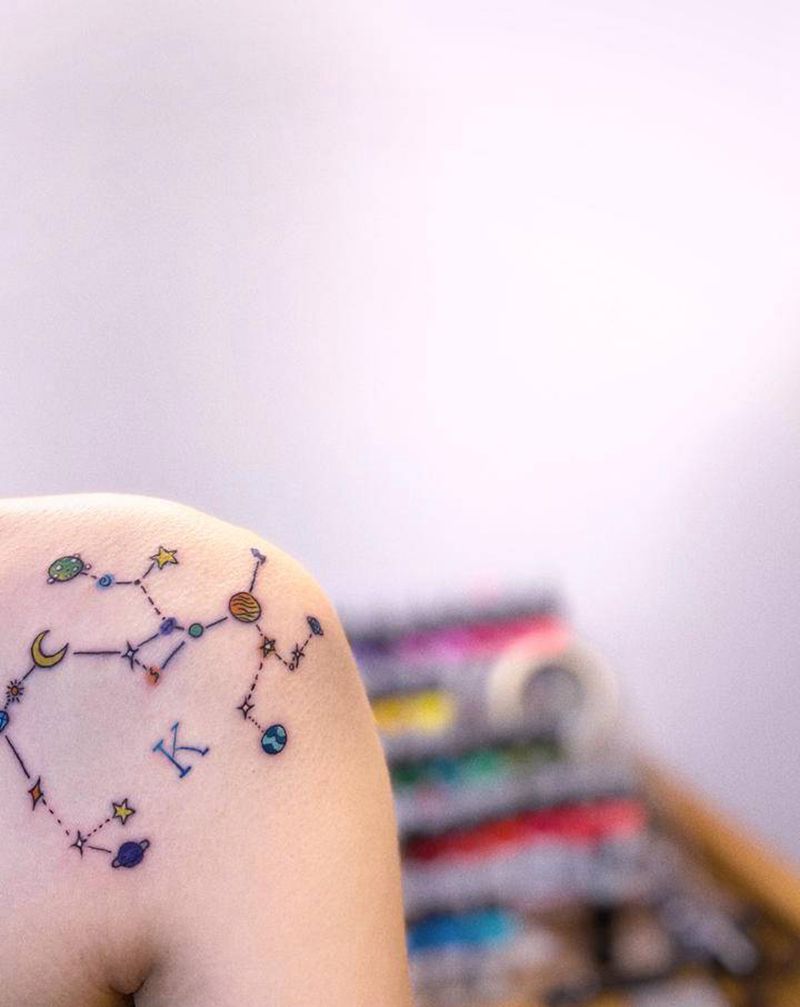 星座纹身纹身图片_肩部手臂小清新星座射手座纹身图案