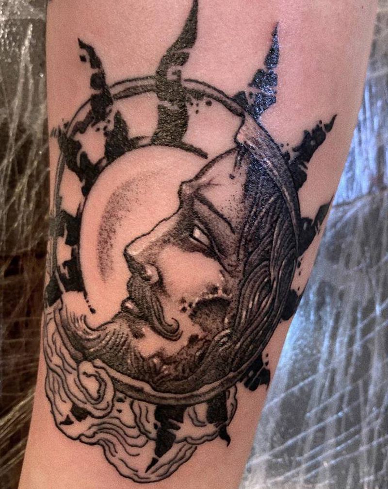 太阳神纹身图片_手臂手部点刺图腾太阳神小清新纹身图案