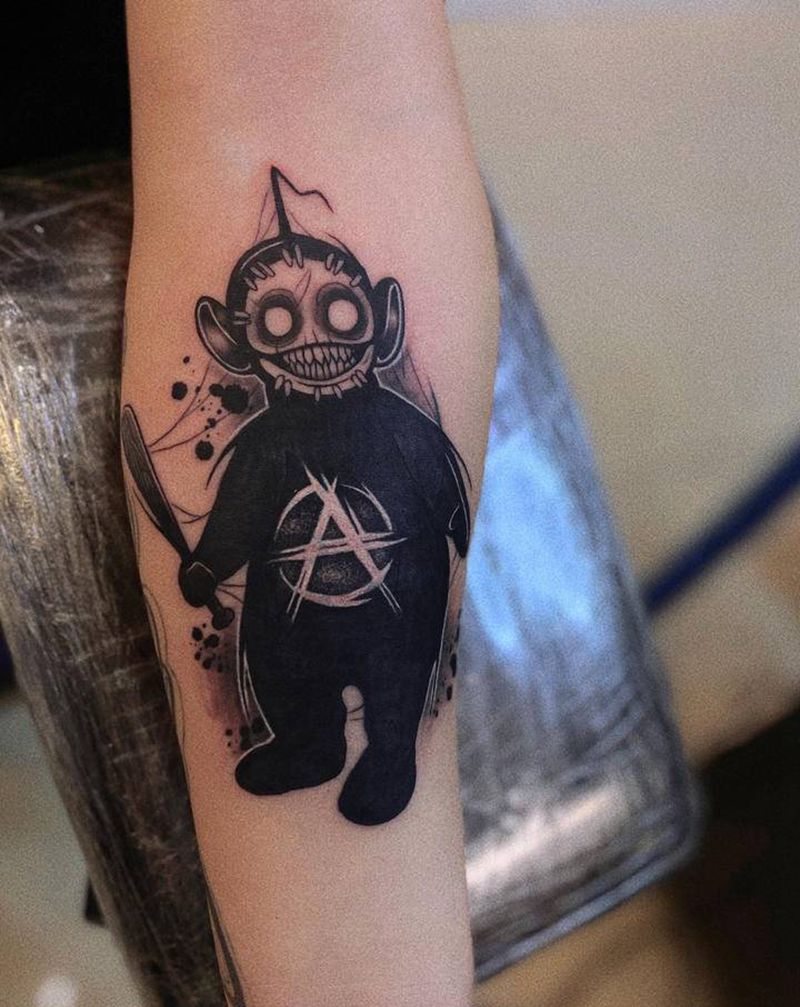 暗黑天线宝宝（遮盖）纹身图片_手臂手部图腾点刺卡通遮盖暗黑风格纹身图案