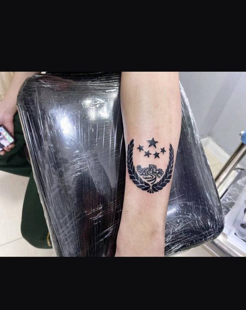 退伍老兵留念纹身图片_手臂手部图腾肩章纹身图案