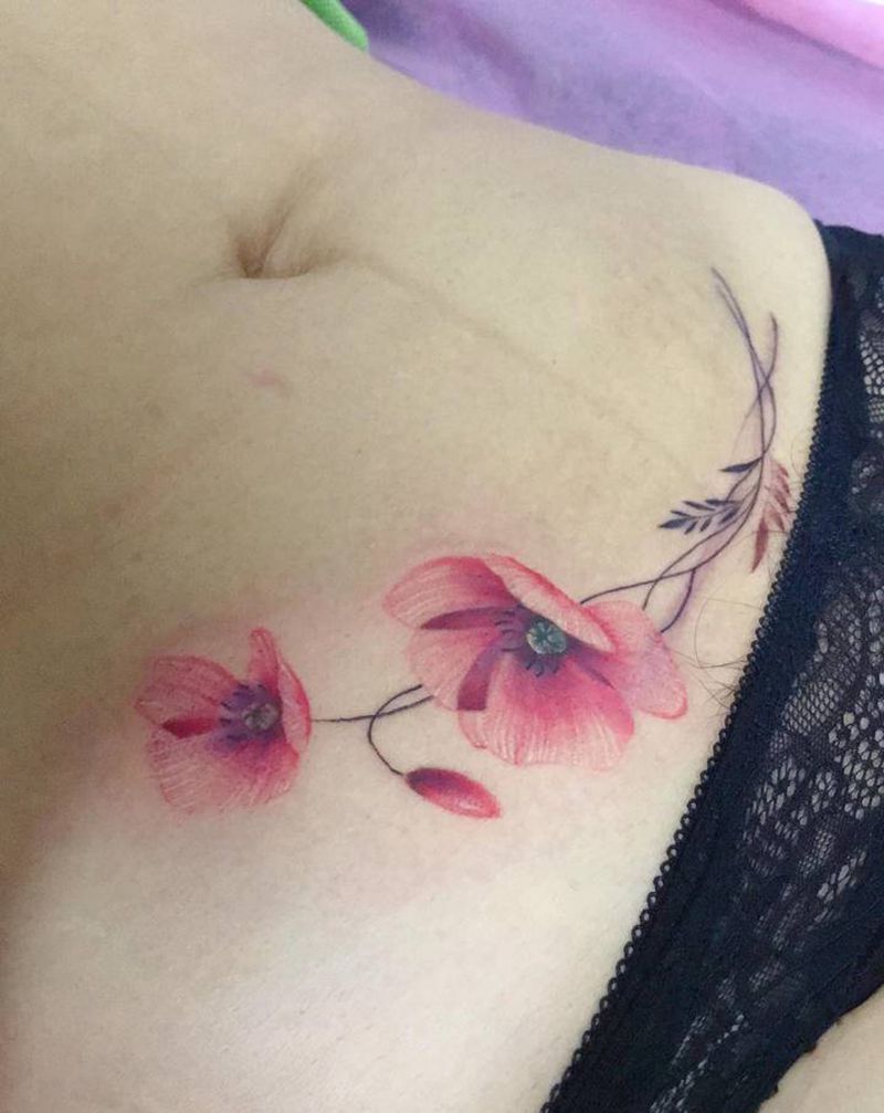 剖腹产疤痕遮盖纹身图片_腹部遮盖纹身图案