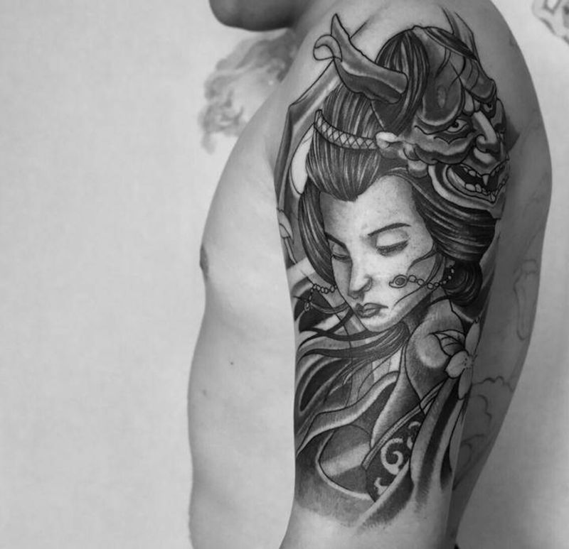 艺妓纹身图片_手臂新传统艺妓纹身图案