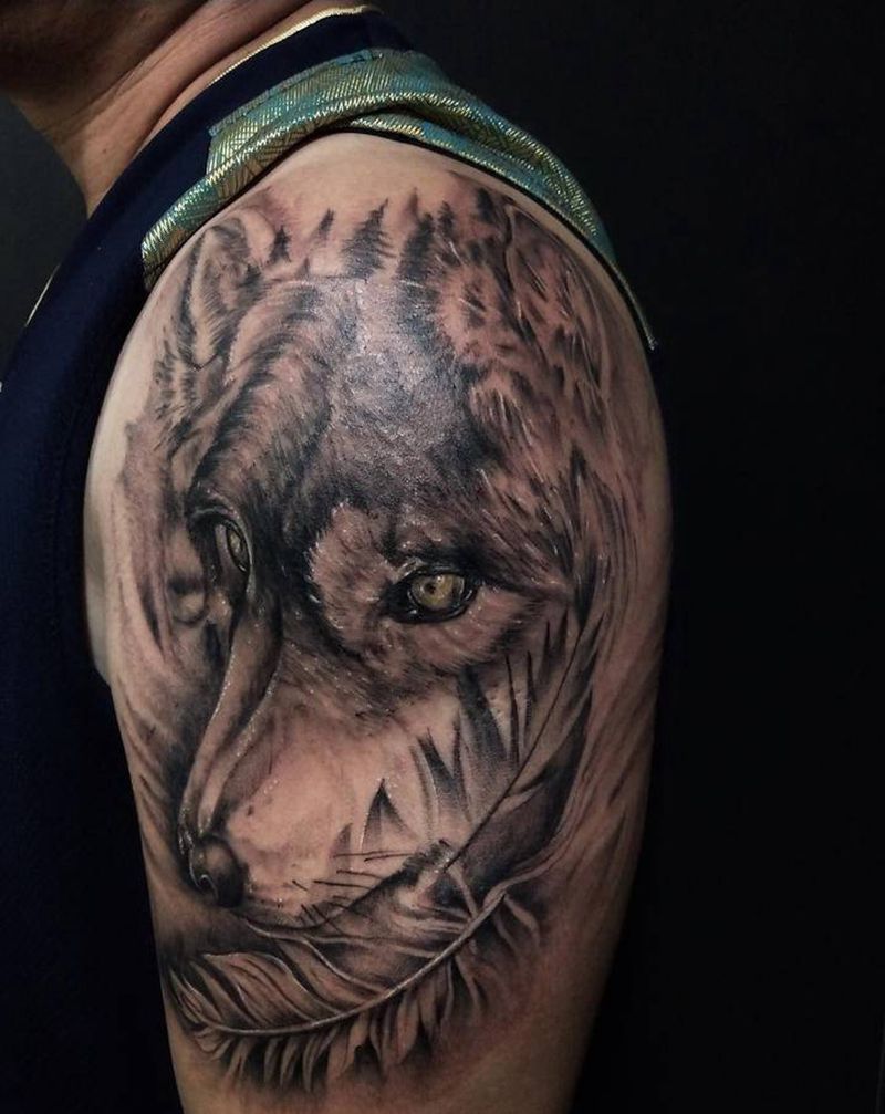 嗷呜纹身图片_手臂欧美写实纹身图案