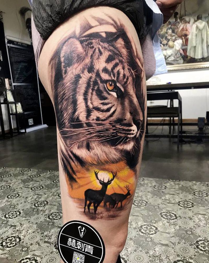 老虎纹身图片_欧美写实纹身图案