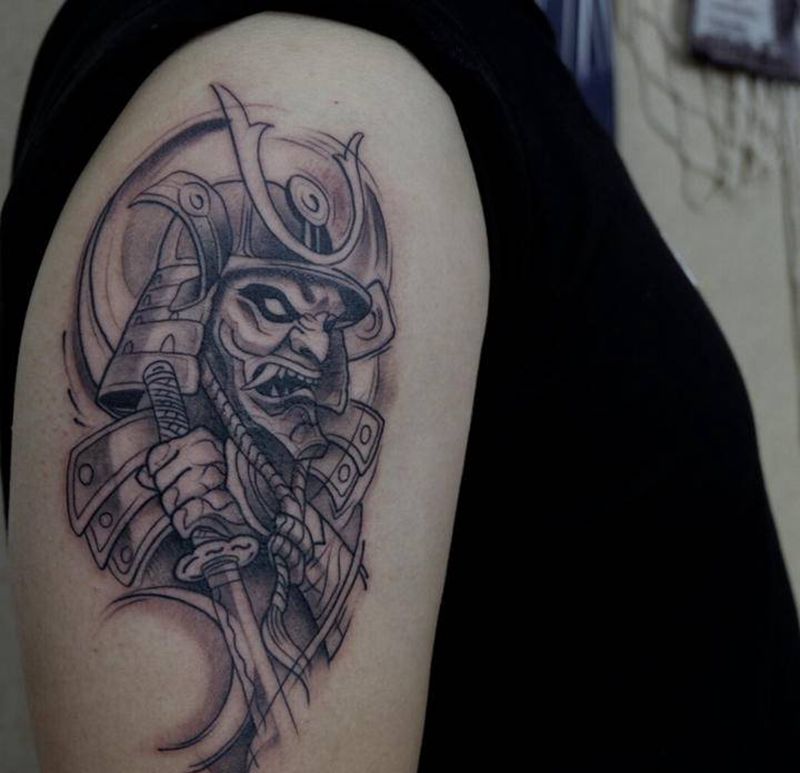 武士纹身图片_手臂新传统武士班若纹身图案