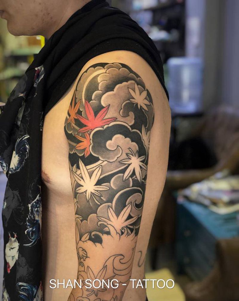 日式花臂纹身图片_手臂臀部老传统纹身图案