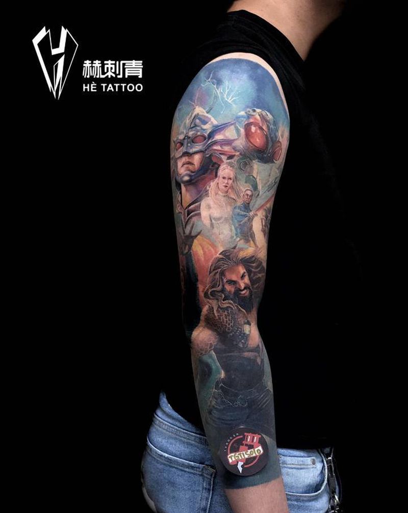 海王花臂纹身图片_手臂欧美写实纹身图案