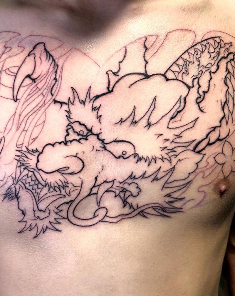 线纹身图片_胸部新传统纹身图案