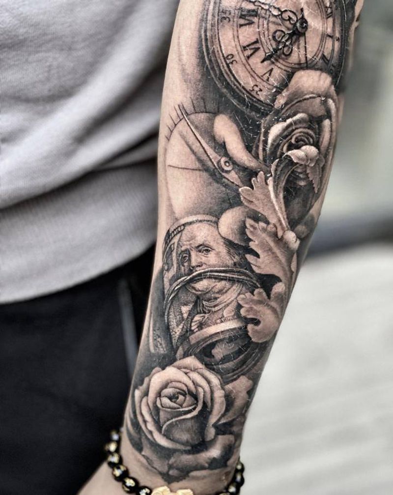 黑灰写实纹身图片_手臂欧美写实纹身图案