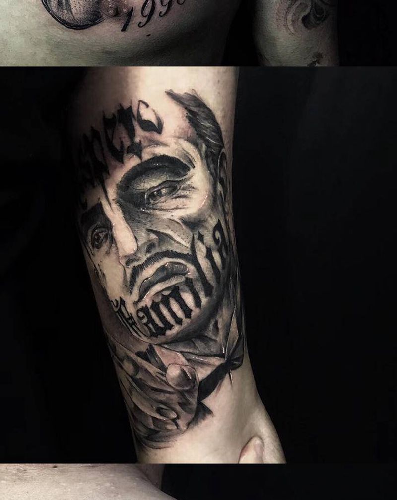 本店欧美风格纹身图片_颈部肩部欧美写实纹身图案