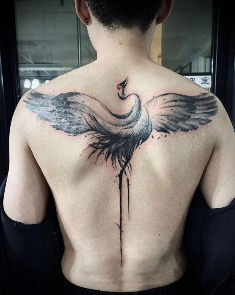 仙鹤纹身图片_水墨纹身图案