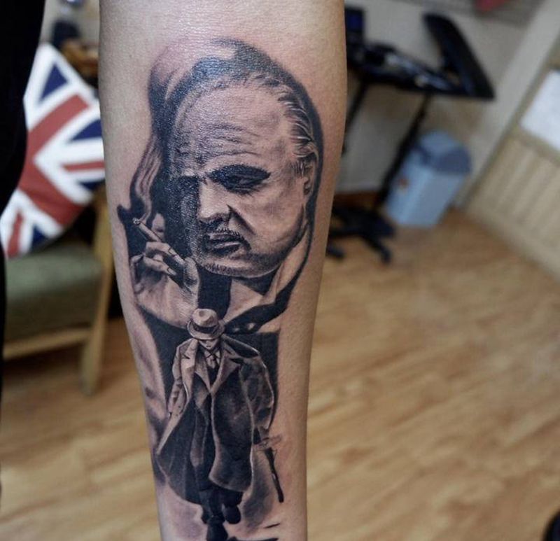 教父纹身图片_手臂欧美写实教父纹身图案