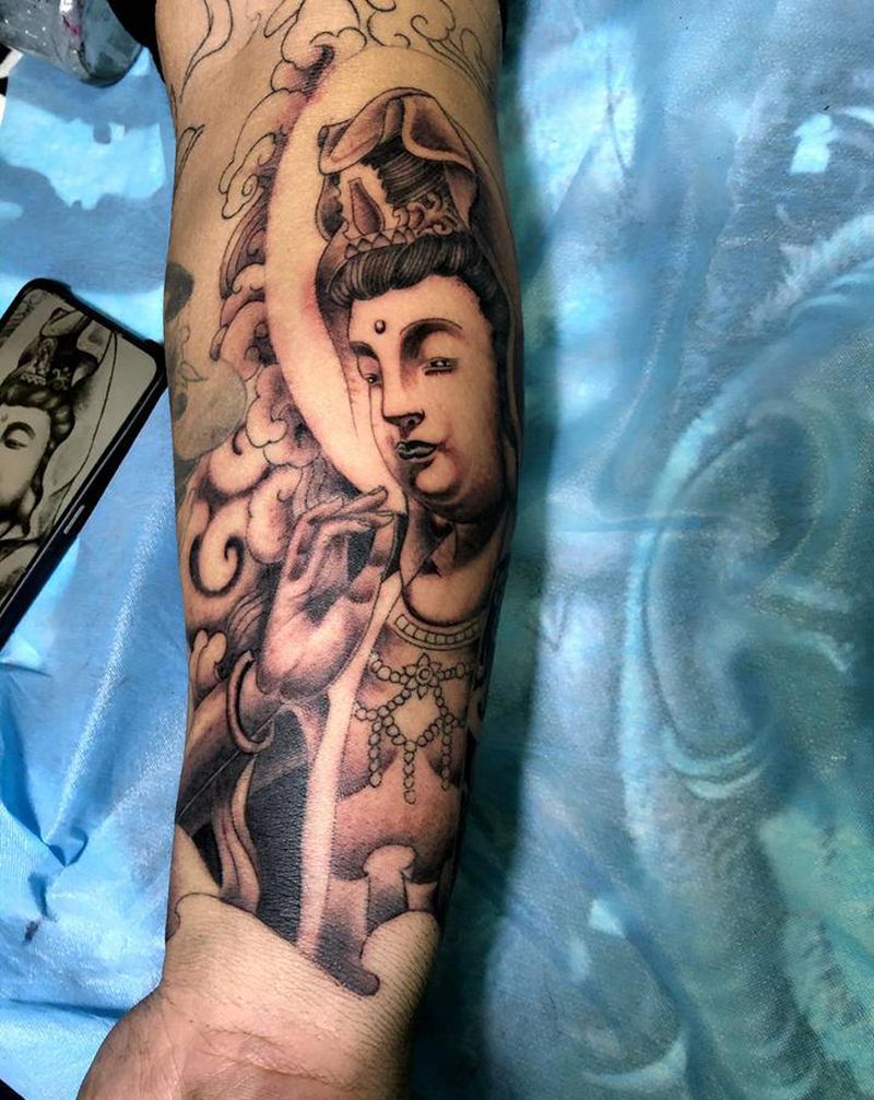 菩萨纹身图片_手臂新传统纹身图案