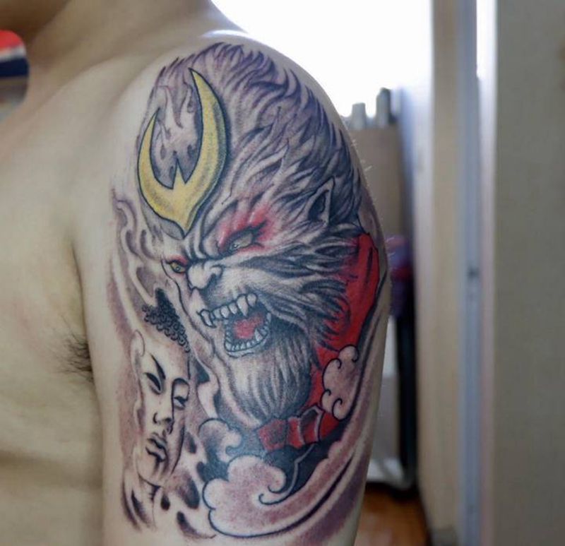 美猴王纹身图片_手臂新传统孙悟空美猴王纹身图案