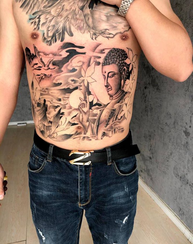 佛纹身图片_腹部新传统纹身图案
